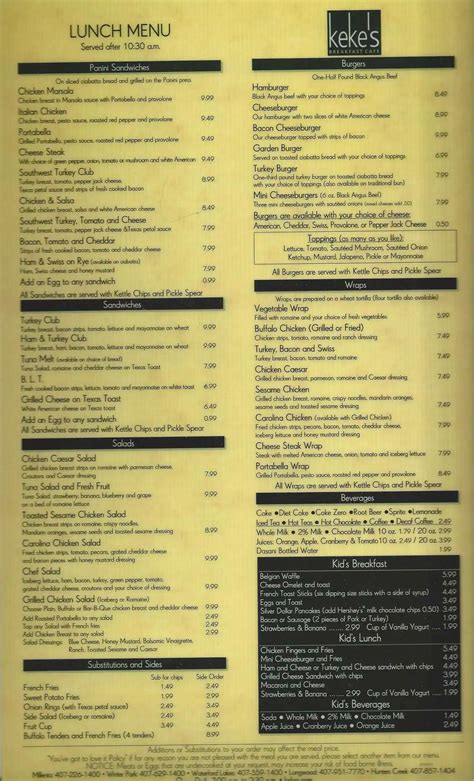 kekes breakfast cafe menu